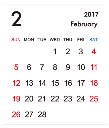 2月カレンダー
