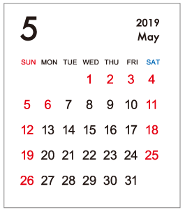 2019年3月カレンダー