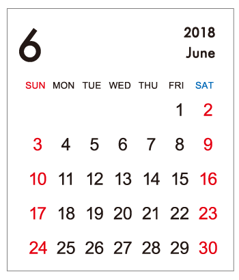 2018年6月カレンダー
