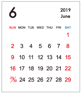 2019年6月カレンダー