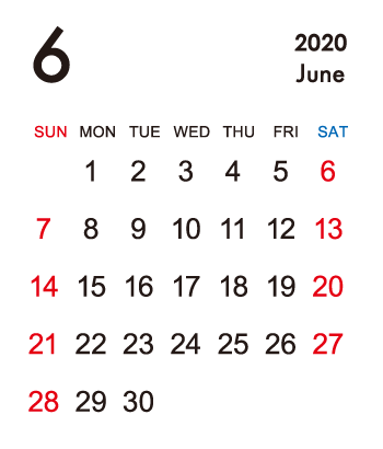 2020年6月カレンダー