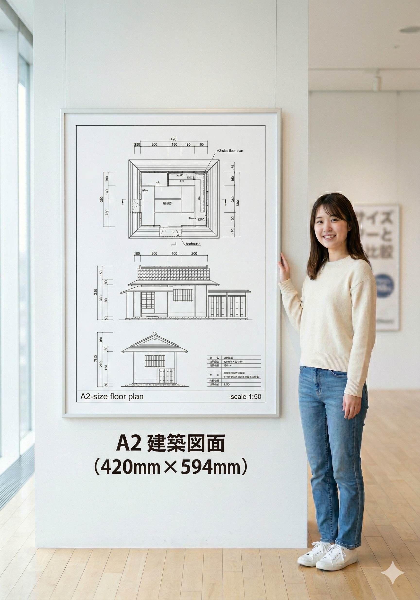 A2サイズの印刷物（ポスター・図面など）の実物写真