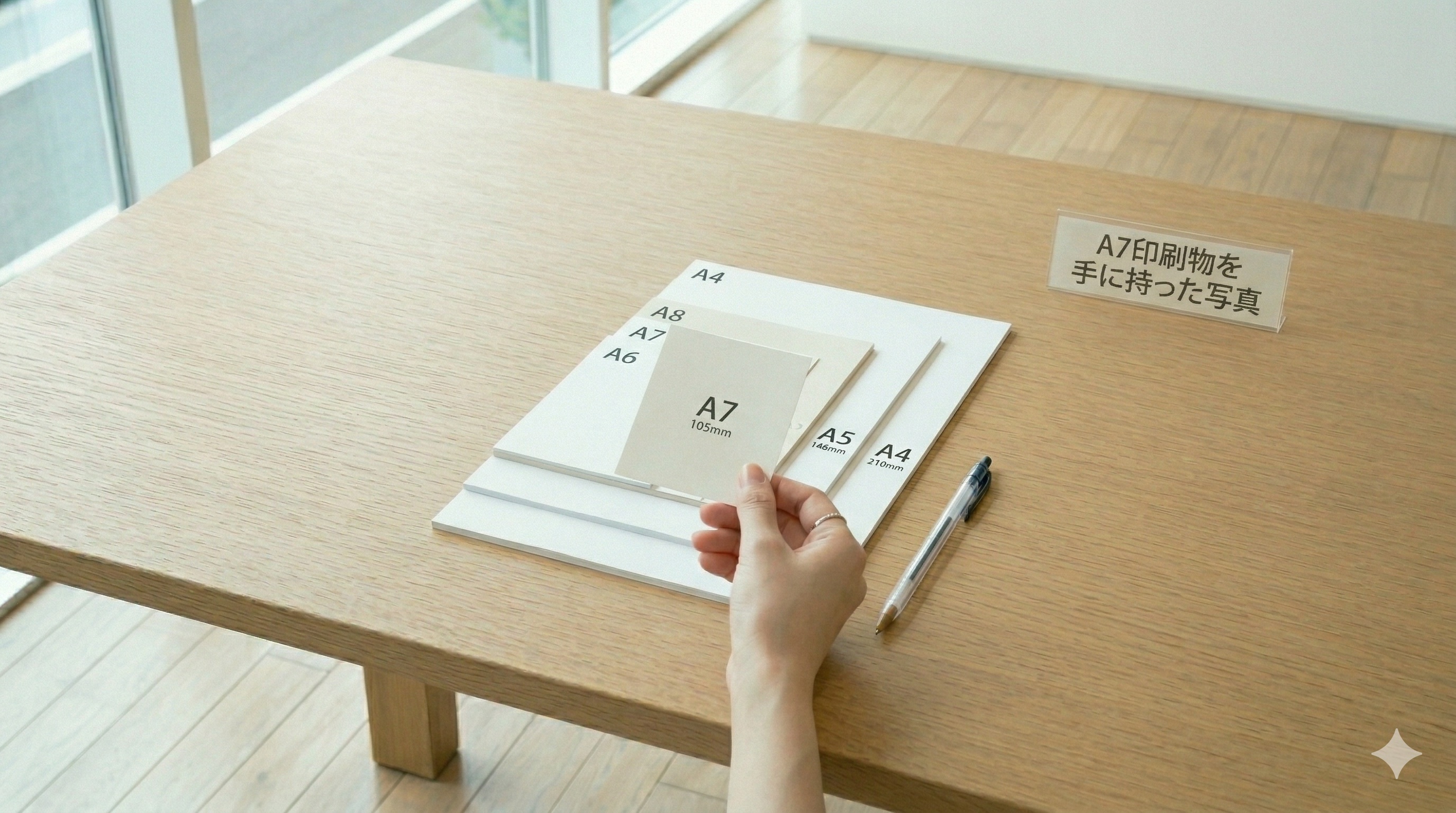 A7サイズの印刷物（名刺・カード・ミニフライヤーなど）を手に持った写真