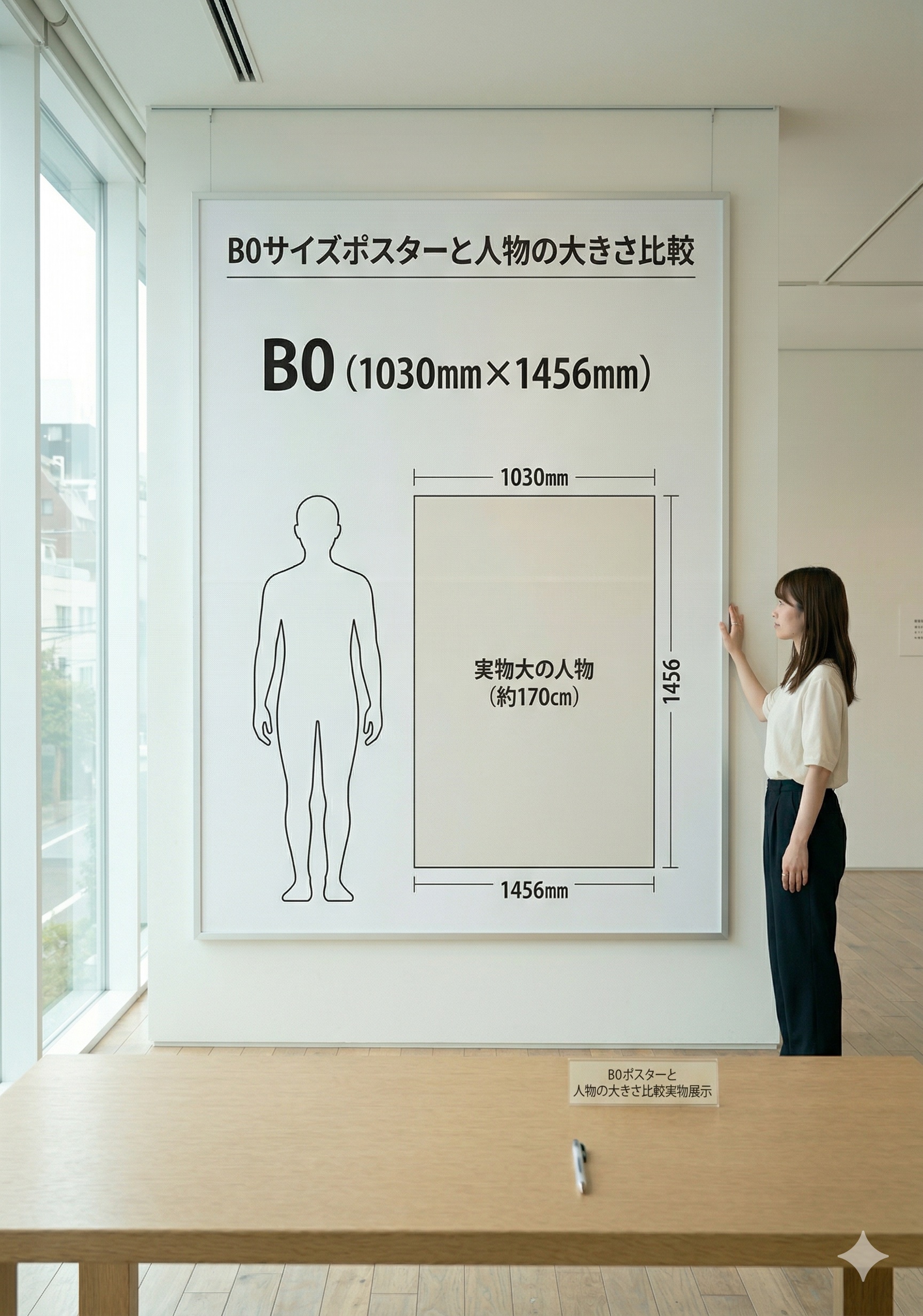 B0サイズのポスターと人物の大きさ比較
