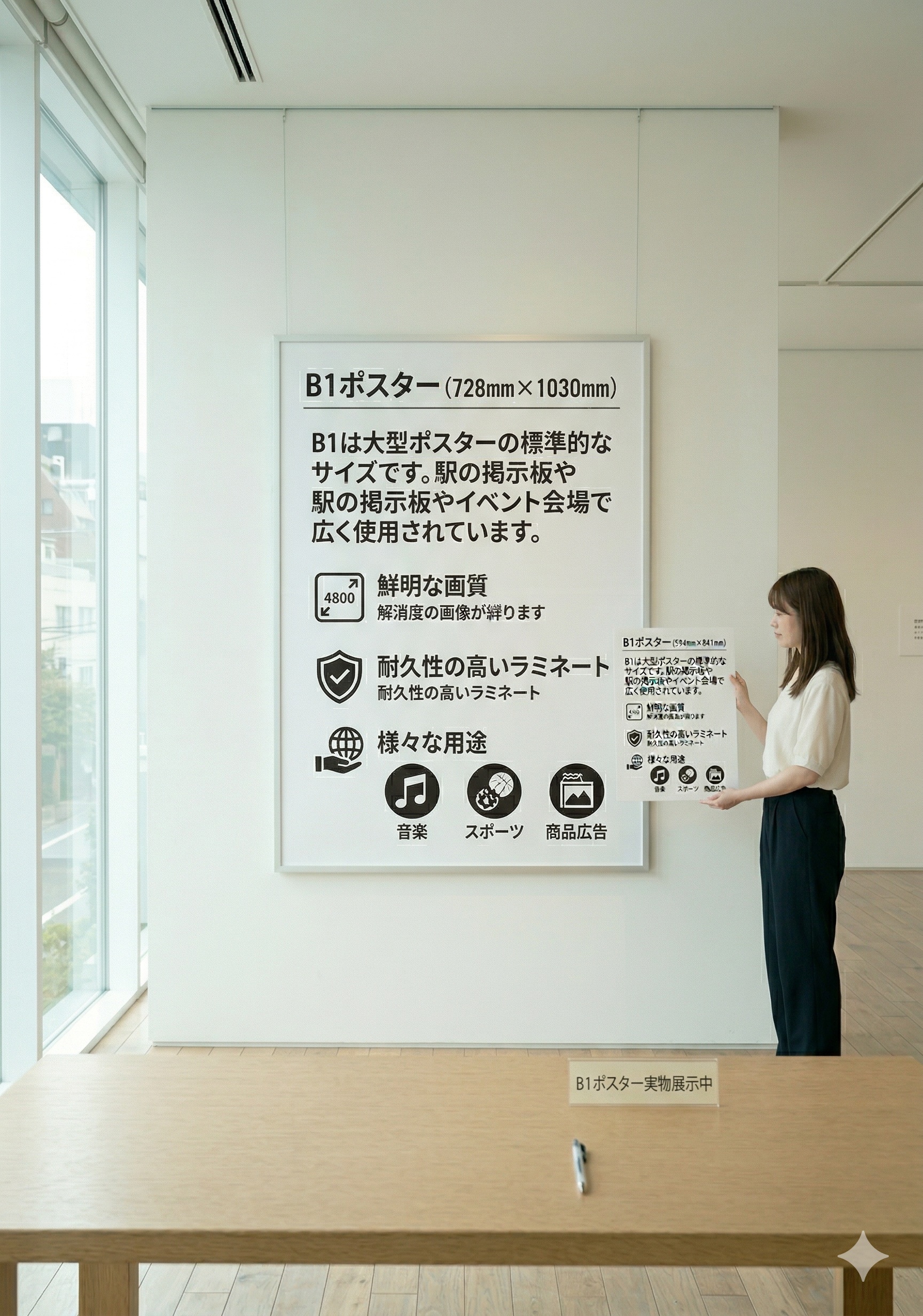B1サイズのポスターが壁に掲示された写真