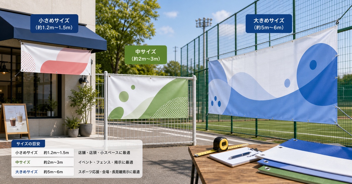 各サイズの横断幕・バナーが屋外に掲示された写真