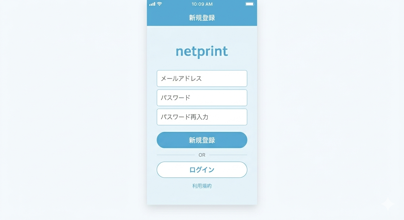 netprintアプリの新規登録画面