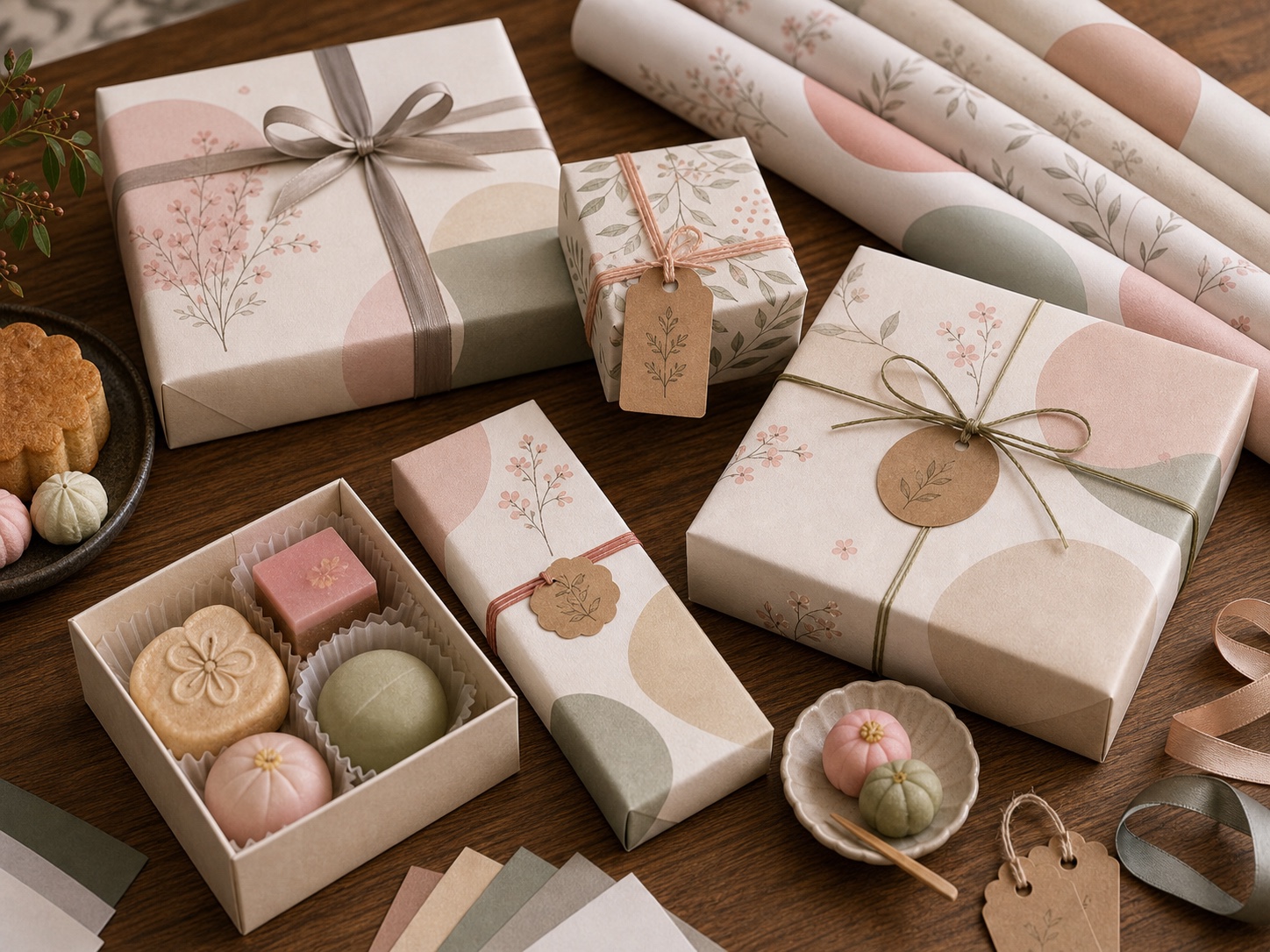 包装紙の完成イメージ - 菓子店向けデザイン