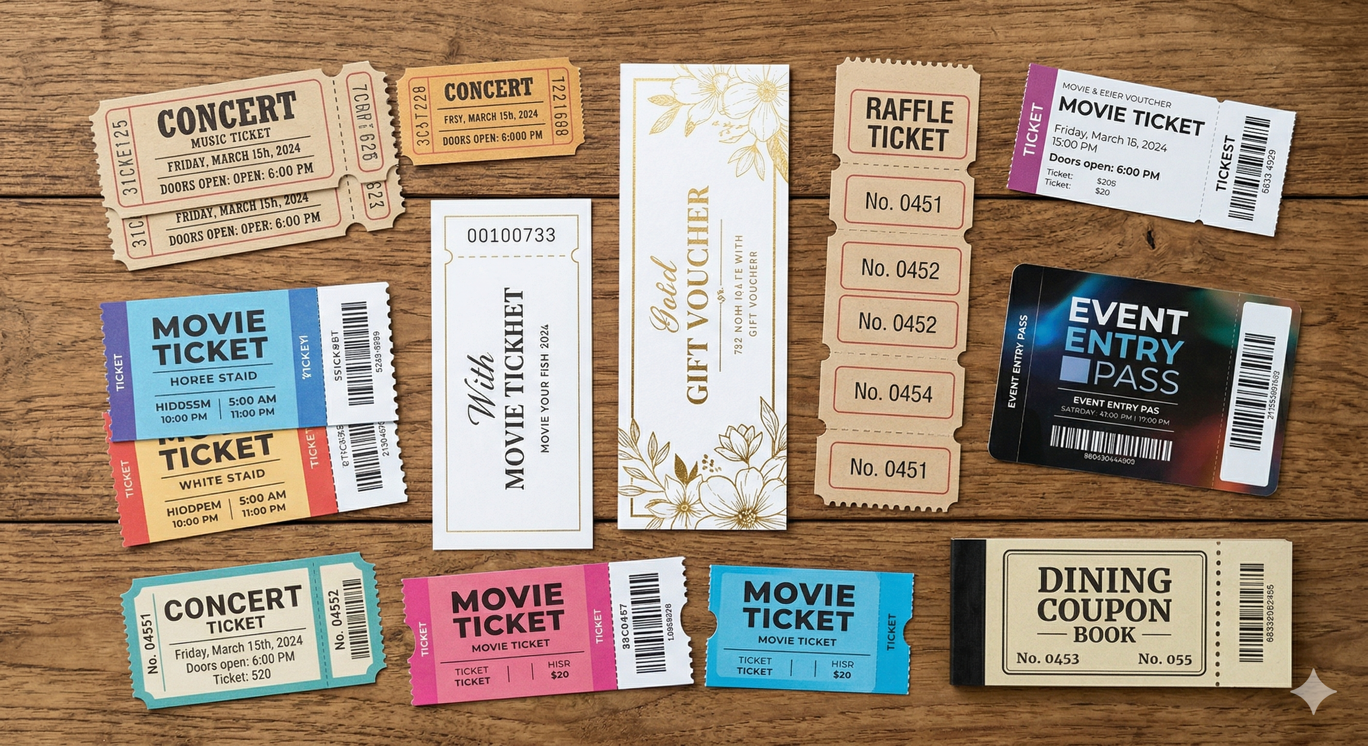 A4用紙にチケットを面付けしたレイアウト（連番No.001〜008入り）