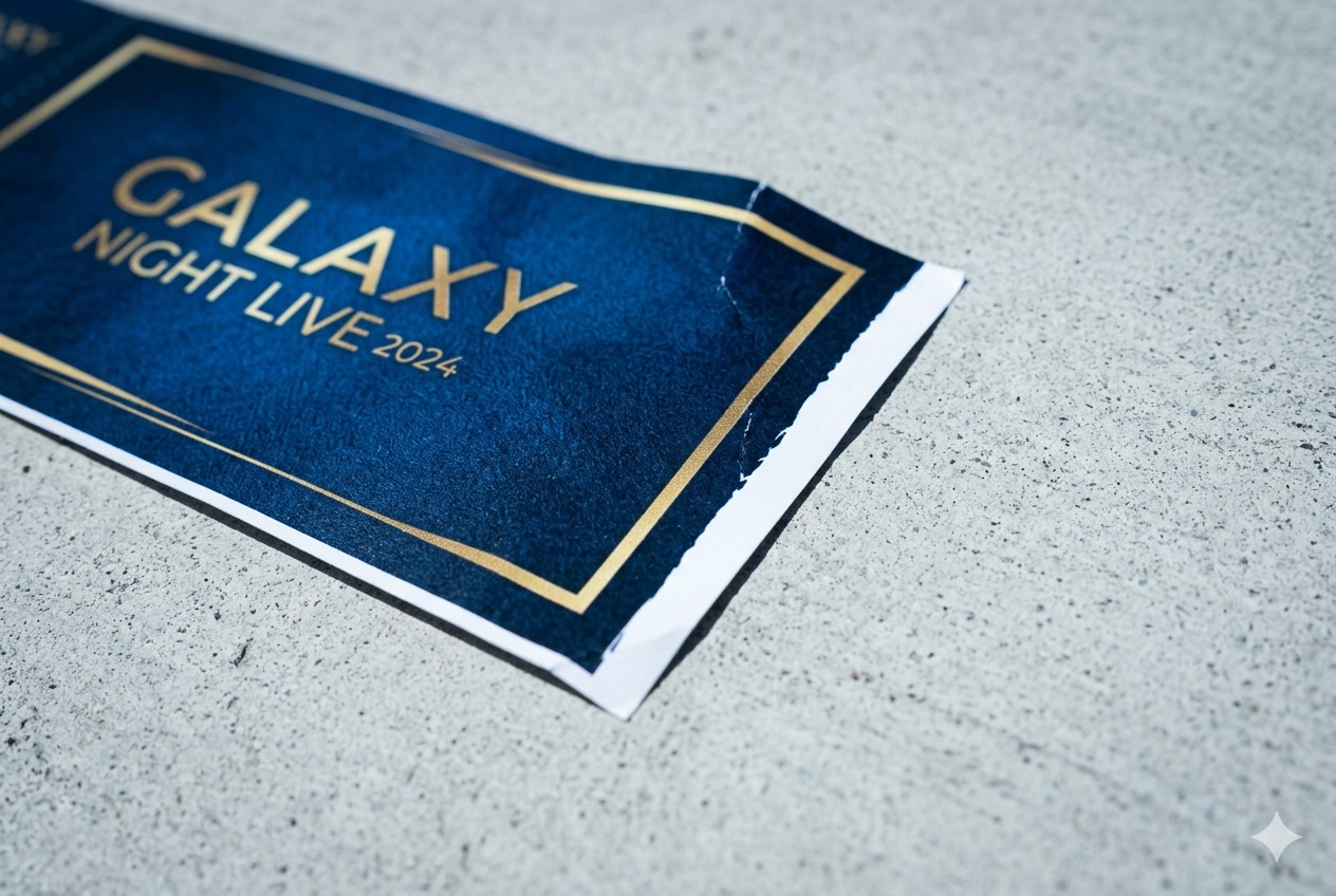 塗り足し不足で端に白い線が出てしまったチケットの実物写真