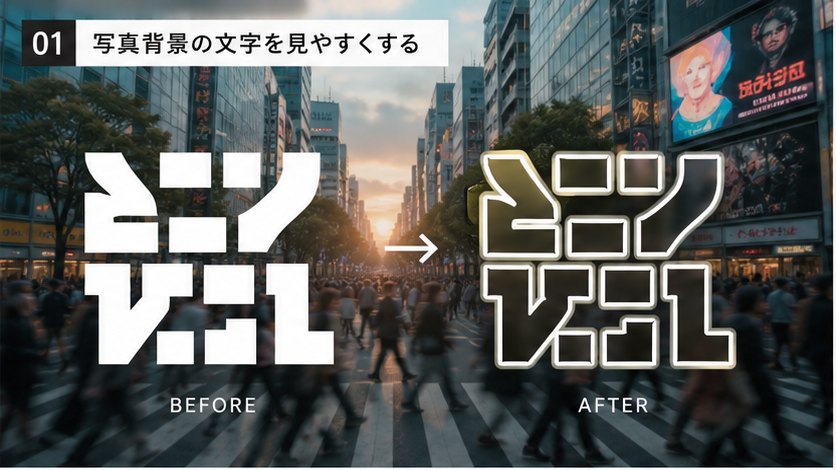 フチドリとドロップシャドウで可読性を高める比較