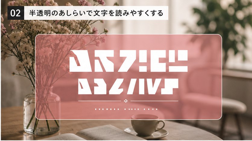 半透明バックプレートで文字を読ませるデザイン例