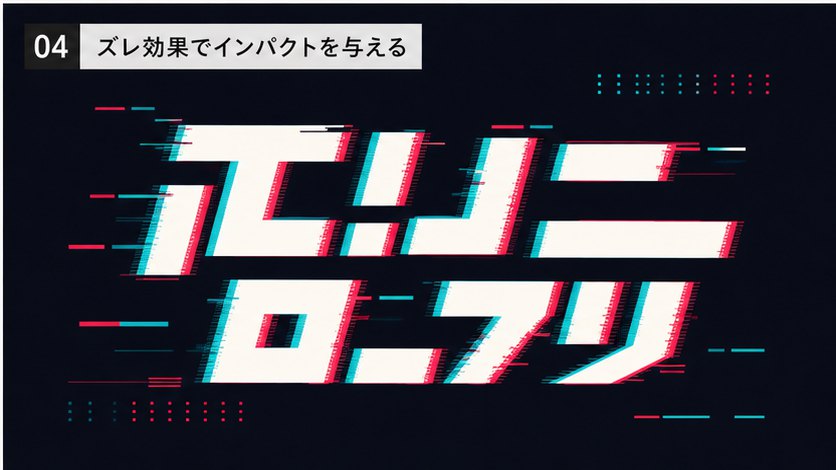 プリズムとグリッチ効果のテキスト加工例
