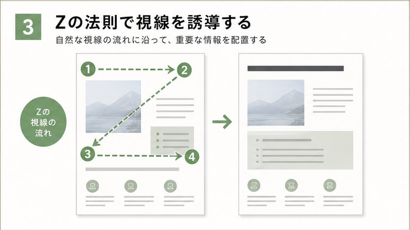 Z型の視線誘導を示したレイアウト例