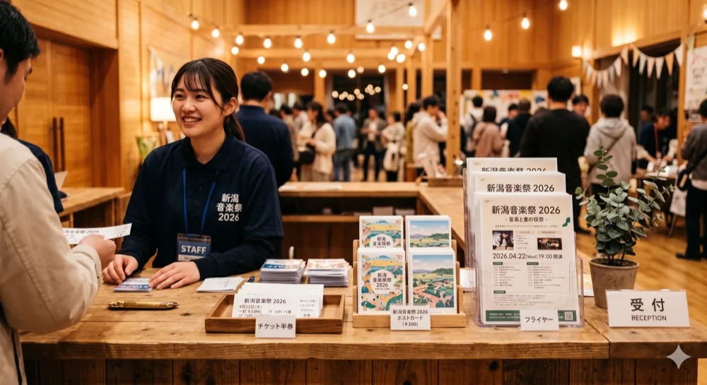 同人イベントの受付に並ぶチケットやフライヤー