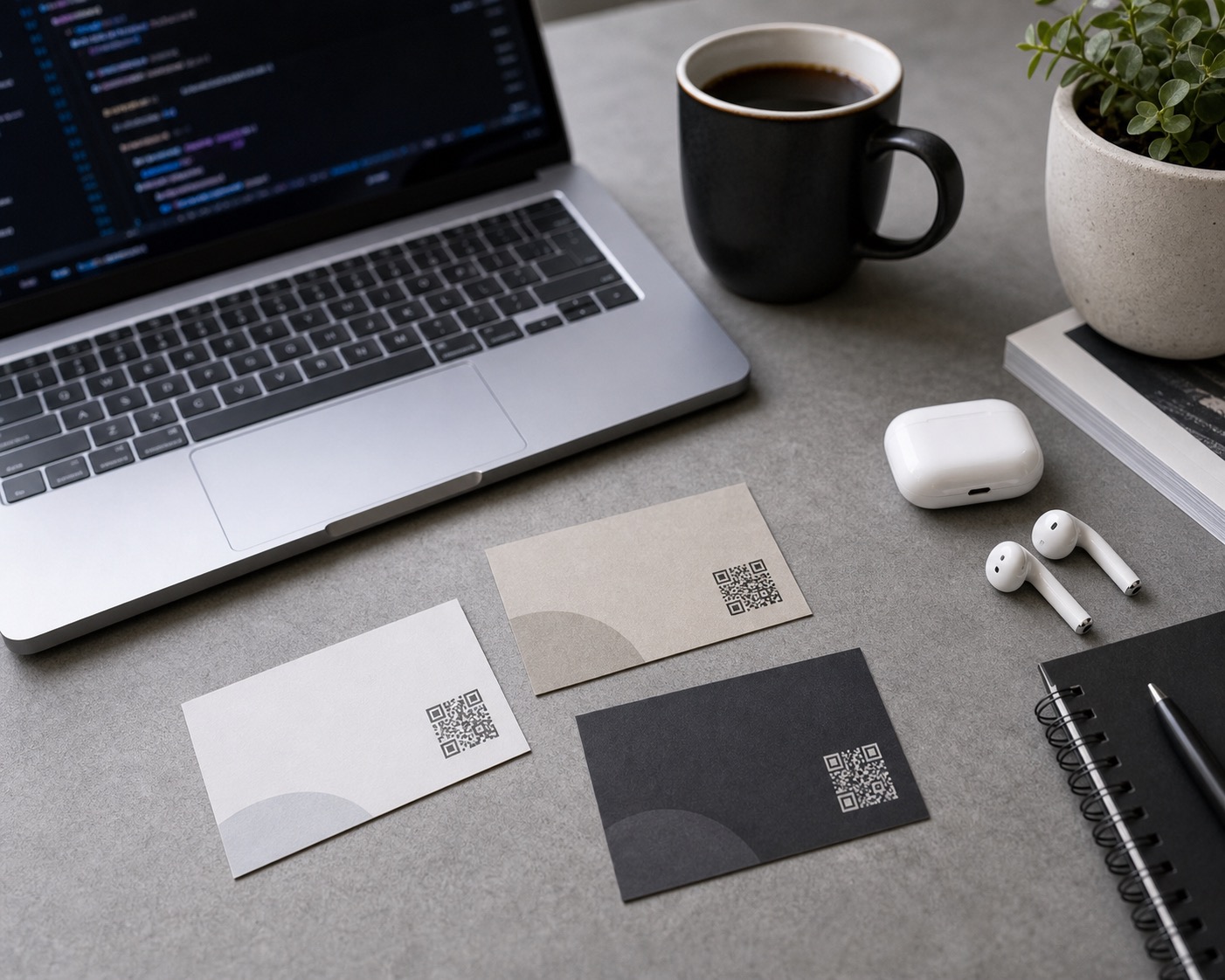 IT企業のデスクで使う名刺の利用イメージ