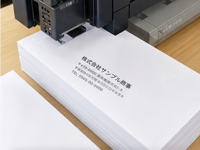 封筒に宛名がインクジェット印字されている様子