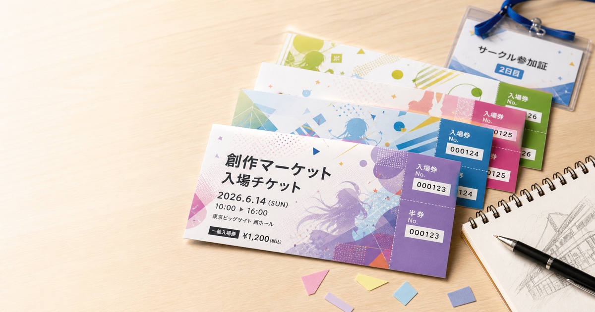 同人イベント向けのミシン目・ナンバリング付きチケット印刷サンプル
