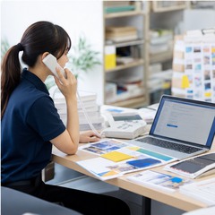 電話・メールで急ぎ案件に対応するスタッフ