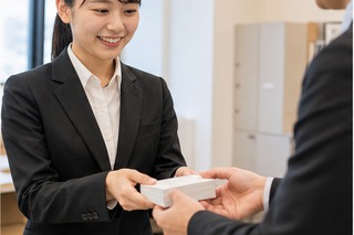 新入社員に名刺を渡すシーン