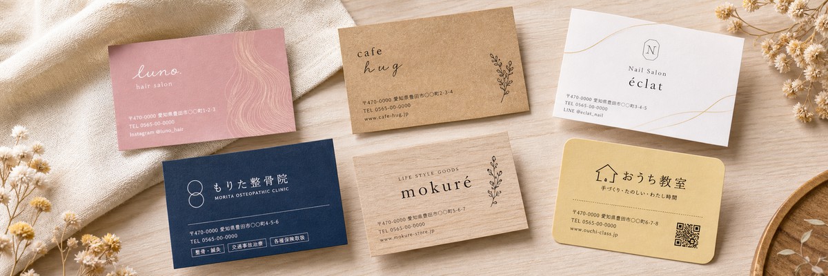 美容室・カフェ・ネイル・整体・雑貨・教室の業種別ショップカード制作例